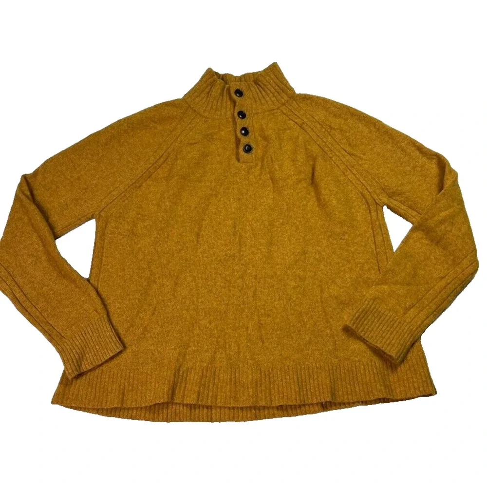Banana Republic Sweater Men's XL Henley Mock Neck Mustard Yellow Wool